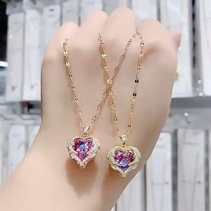 Ladamas Kalung Titanium Dengan Liontin Hati Dan Permata Kristal Fashion Korea Harian KT29