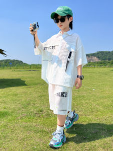 ชุดเสื้อเชิ้ตสีขาว ชุดเด็กชาย ชุดฤดูร้อน 2025 แฟชั่นใหม่ ชุดเด็กชาย ชุดเสื้อเชิ้ตสองชิ้น ดีไซน์เก๋ไก๋ น่ารัก น่ารัก น่ารัก