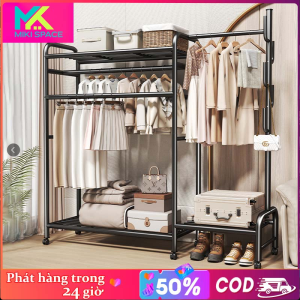 MIKI Giá phơi tủ quần áo giá treo từ sàn đến trần trong phòng ngủ giá treo quần áo hai thanh đơn giản giá treo áo khoác gia dụng đơn giản