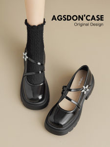 Agsdon | Autumn French Style Thick Sole High Heels Mary Jane Shoes Black Low Cut