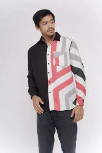 Baju pria kemeja lengan panjang kombinasi casual & formal kekinian terbaru slimfit