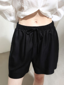 Miccbeirn | Silk Cotton Casual Commute Straight Leg Wide Leg Short Pants Elastic Waist Drawstring Versatile Slimming Basic Style Shorts