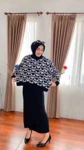 Setelan atasan bawahan rok rajut wanita terbaru clarita square kekinian