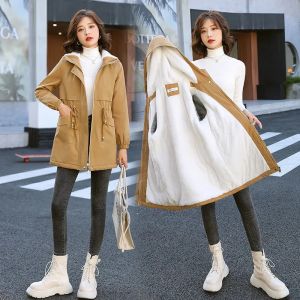 Womens Windbreaker Mid-length Spring Autumn New Loose Casual British Style Thin Slim Trench Coat Hooded Collar Female Tops