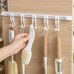 Amoki【Ready in Stock】 40cm/30cm Wall-mounted Sliding Rail Hook Kitchenware Storage Hooks Wall Rail Sliding S Hook