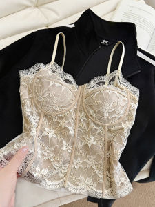 SUHUIQIAN | Unique Beautiful Lace Camisole with Bra and Bones Support for Spring Summer