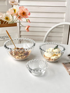 Elegant Glass Pearl Edge Oats Yogurt Bowl Ice Cream Sundae Breakfast Fruit Salad Dessert Bowl European Style Fresh Style