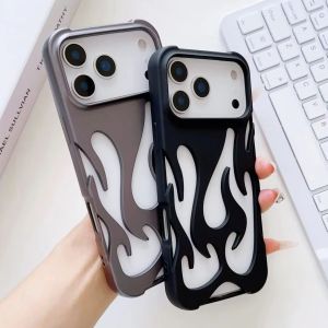 Plating 3D Flame Pattern Hollow Out Phone Case For iPhone 17 Air 16 15 14 Plus 13 12 11 Pro Max Fashion Shockproof Soft TPU Capa