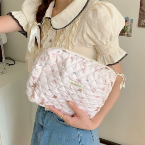 Cute Large Capacity Cosmetic Bag Womens Portable Travel Toiletry Bag Cartoon Cotton round Cylinder Shape Storage Bag
