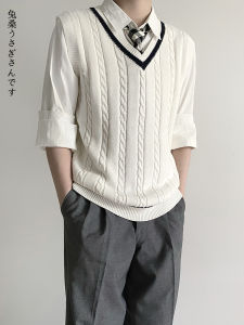 Áo Len Không Tay Phong Cách Mới Thu Đông Cho Nam Áo Khoác Ngoài Thường Ngày Áo Len Cổ Chữ V Màu Trơn Không Tay Áo Khoác Ngoài Mùa Thu