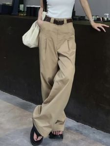 High Waist Loose Fit Casual Work Pants Womens Summer New Style Retro Straight Leg Pants Versatile Wide Leg Floor-Length Trousers