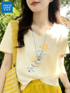 Jeanswest | Cotton V-Neck Short Sleeve Design T-Shirt