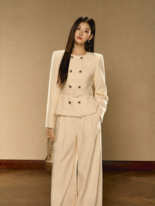oshea | Áo Blazer Vải Linen Đôi Sàng Tạo Phong Cách Mùa Xuân/Thu