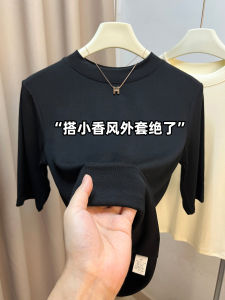 Slim Fit Half High Collar Five Sleeve Base Shirt mid Collar T Shirt Black Elasticity Half Sleeve Top Cover up Summer Womens T-Shirt