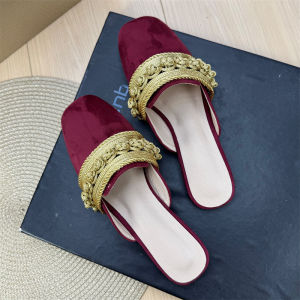 2025 Summer New Flat Bottom Mules Square Head Color Block Woven Slippers Half Slip Single Shoes Large Size Women Shoes