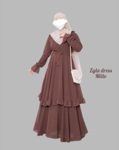 Gamis Kondangan Hitam Polos Zyla Dress Bahan Ceruty Babydoll Fullpuring Tebal Lembut dan Nyaman dipakai Ukuran M L dan XL