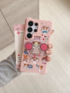 Cute Pink COCO S25 Ultra Edge Phone Case with Stand Anti-Fall Protection Soft Silicone Shell for Samsung Galaxy S24 plus S23U Xiaomi 15 pro