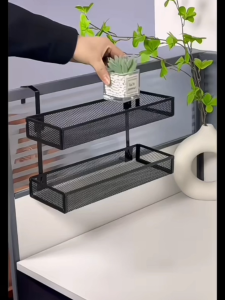 2-Tier No-Drill Iron Wall Mounted Basket Office Desk Organizer Files Stationery Space Saving Storage Rack