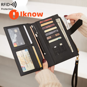 I know RFID anti magnetic passport bag zipper buckle identification bag passport clip multifunctional long womens wallet