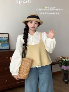 เสื้อกั๊กถักแบบลำลองสำหรับผู้หญิงในช่วงฤดูใบไม้ผลิและฤดูร้อน สไตล์เกาหลี เสื้อคลุมกันหนาวแบบสวมใส่หลายชั้น ทรงหลวม ทรงเข้ารูป แขนสั้น