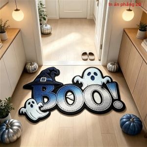 VIKAMA Halloween Boo Hình Ma Chống Trơn Trượt Thảm Chùi Chân Mũ Phù Thủy Họa Tiết Dễ Thương Thảm Lối Vào Không Đều Cho Gia Đình Trang Trí Trong Nhà Ngoài Trời