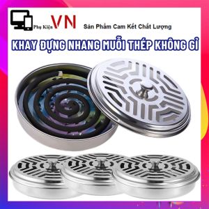 Set 2 Khay Đựng Nhang Muỗi Thân Cao Bằng Thép Không Gỉ - Khay Nhang Muỗi Kèm Gạt Tàn Có Nắp An Toàn