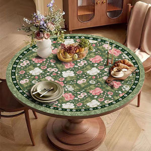 American Style round Table Mat Pink Leather Waterproof Heat Resistant Oil Proof No Wash High End Feeling Home Dining Tablecloth