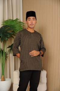 LURIAN KURTA LENGAN TIGA SUKU STRIPE COTTON LINEN MURAH