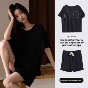 MiiOW | Cat Lady Summer Sleepwear Set Short Sleeve Shorts Womens Home Clothes Outwear Youth Casual Comfortable Fabric Round Neck