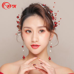 เครื่องประดับผมสำหรับเจ้าสาว ชุดราตรีสีแดง ชุดกี่เพ้า ดอกไม้ประดับผม ชุดแต่งงาน ชุดราตรี ชุดกี่เพ้า สไตล์จีนโบราณ