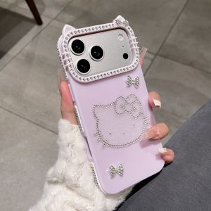 Sanrio | Glitter Rhinestone KT Cat Ears Glossy Clear Phone Case For iPhone 17 16 15 13 14 Pro Max Bling Stars Acrylic Shockproof Cover