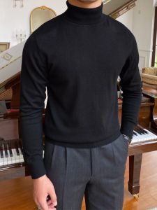 Autumn High Collar Mens Slim Fit Knit Sweater