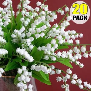20Pcs Artificial White Bellflower Fake White Bell Orchids Flowers Bridal Wedding Bouquet for Home Garden Party Wedding Decor