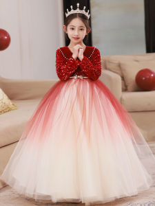 ชุดราตรีสีแดงสำหรับเด็กผู้หญิง ชุดเจ้าหญิง ชุดเด็ก ชุดคอนเสิร์ตปีกนก ชุดการแสดงดนตรี ชุดเจ้าหญิง ชุดวันเกิด ชุดราตรี