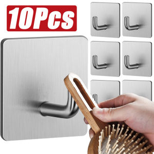 10pcs 304 Stainless Steel Self Adhesive Hooks / Heavy Duty Waterproof Storage Holder Hook / Durable Wall Hooks for Towel Clothes Key Kitchenware