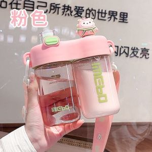 INS Style Water Bottles Double Drinking Way Water Cups Large Bottles Plastic 2 in 1 Drinking Bottles for School Students Gift Water Bottles