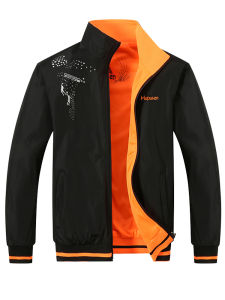 Mens Spring Autumn Lightweight Sport Jacket Stand Collar Windproof Double-Sided Fashionable Single Clothes Running