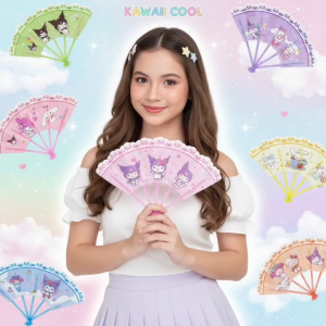 BINLU 6pcs Set Kuromi Folding Fan Pamaypay Sanrio My Melody Cinnamoroll Hand Fan for Kids Student Cute Cartoon Folding Fan Wholesale Price School Supplies Summer Essential Laruan Pambata Birthday Gift Souvenir Ready Stock COD PH