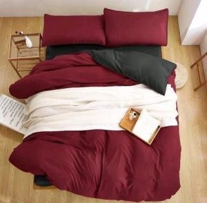 Bedcover Set Hitam Polos Kombinasi 2 Warna / Twotone Murah || 1 Set Bedcover + Sprei Motif Polos Twotone Murah || Selimut & Bedcover Polos Ukuran King / Queen / Single || Bedcover Set Hitam Abu