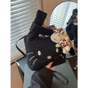 Retro Bucket Bag Womens Woolen Handbag Crossbody Shoulder Bag Fashionable Autumn Winter Cute Plush Purse Single Shoulder Bag