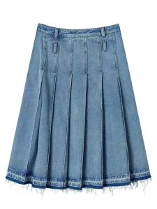 Bean Soup Blue High Waist Denim Skirt for Women Summer High Waist High Waist Stylish Niche Style Pleated Skirt