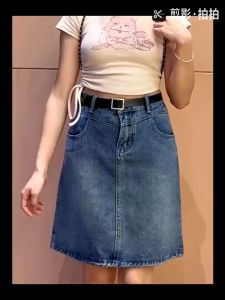 สไตล์เกาหลี เอวสูง เผยผอม ครึ่งกระโปรง กระโปรงยีนส์ กระโปรงสั้น คำเอ กระโปรงลำลอง แฟชั่น กระแส ร้อย. การจับคู่