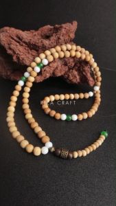 JADE SANDALWOOD - Tasbih Kayu Cendana Asli Wangi Mix Batu Alam Kristal Giok Hijau Putih Salju 99 Butir Original Mewah Terbaru