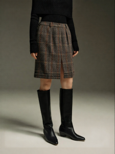 SUSHE | Vintage Plaid Woolen Half Skirt