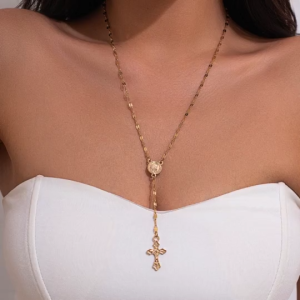 Trendy Long Tassel Necklace with Cross Pendant for Women Fashion Jewelry Gift