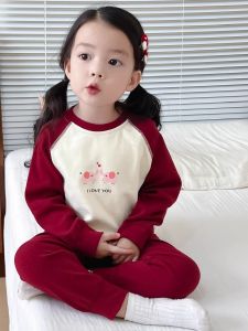 ชุดนอนเด็กผ้าฝ้ายหนาคุณภาพสูง ชุดนอนฤดูใบไม้ร่วง/ฤดูหนาว เสื้อผ้าใส่อยู่บ้าน ผ้าฝ้ายแท้ ไม่มีกระดูก อบอุ่น ใส่สบาย