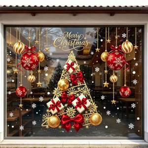 other | Christmas Static Cling Window Stickers Xmas Ball Wreath Snowflake Decals PVC Glass Decor Home Shop Courtyard Holiday Ornament