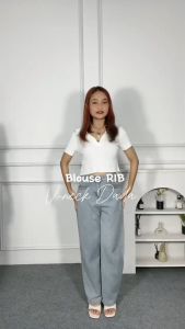 ONEFASHIONMALL Crop Top Knit Rib Atasan Baju Vneck Kerah Kaos Rajut Wanita Blouse Polos Shrit Lengan Pendek Casual SL017