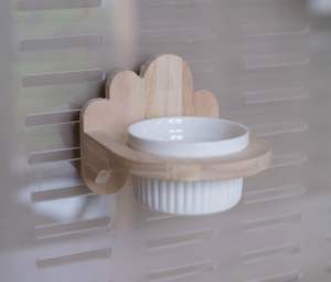 LP22 ถ้วยอาหารสัตว์เล็ก นก ชินชิลล่า กระรอก หนูแฮมเตอร์ บุชเบบี้ ตั้งพื้นและยึดกรงได้ ทำจากไม้เกรดA สวยงาม แข็งแรง