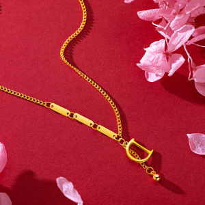 Everhoney emas 916 Gold Chain Letter D Pendant Necklace for Women and Girls